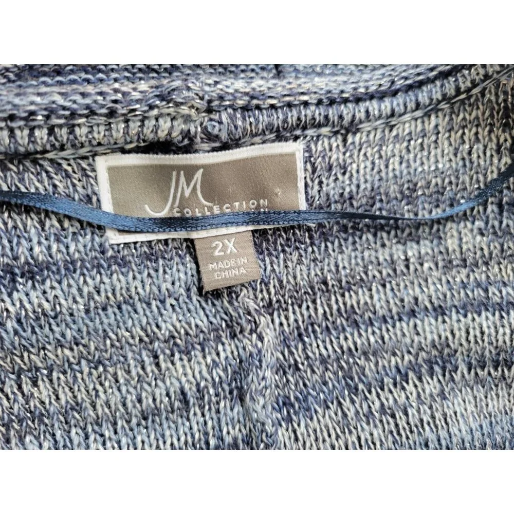 JM Collection 2X Blue Metallic Cardigan Sweater Knit Large Button Blouse BLU117